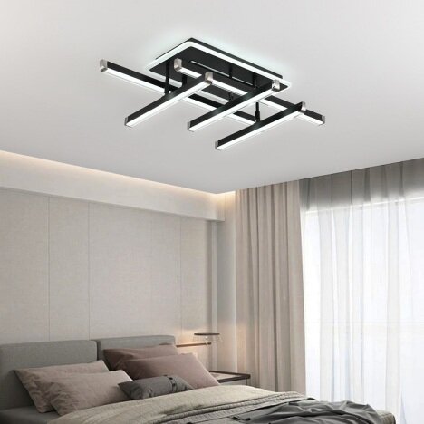 Lustra LED 142 W Zig Zag Dreptunghiular Negru, LED inclus, 6 surse de iluminare, Telecomanda, Dimabi