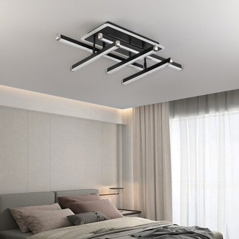 Lustra LED 142 W Zig Zag Dreptunghiular Negru, LED inclus, 6 surse de iluminare, Telecomanda, Dimabi