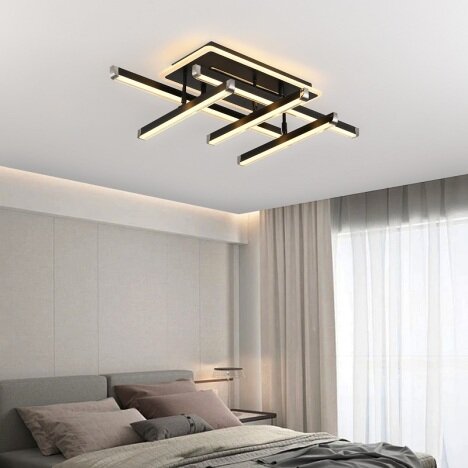 Lustra LED 142 W Zig Zag Dreptunghiular Negru, LED inclus, 6 surse de iluminare, Telecomanda, Dimabi